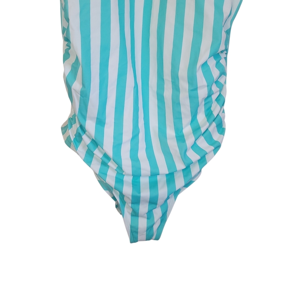 NWT Kona Sol Mint Stripe One Piece Swimsuit Size 20W Plus V Neck Strappy Back - Picture 6 of 13